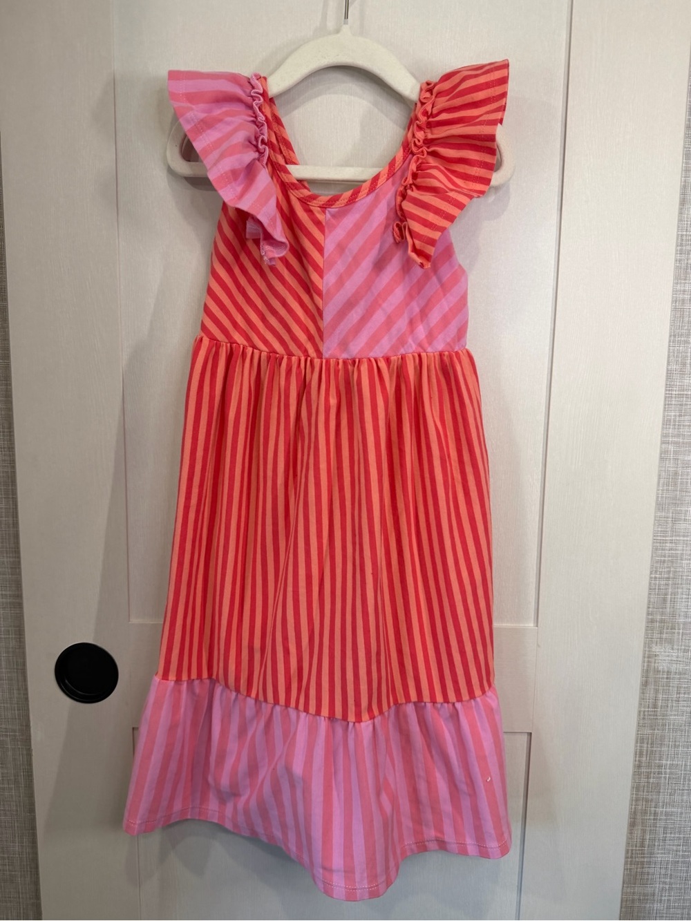 Bonnie Jean Pink and Coral Stripe Ruffle-Sleeve Sundress